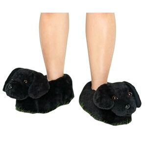 Funziez Black Lab Dog Plush Slippers Women’s 9-10 Large Cozy Cushion Non-Skid